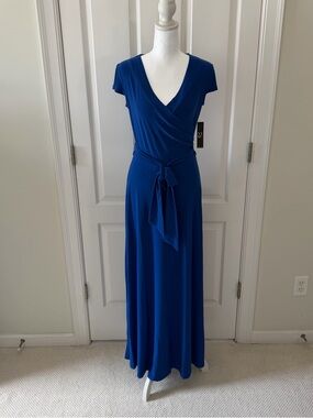 New York & Company Royal Blue Wrap Maxi Dress with Waist Tie